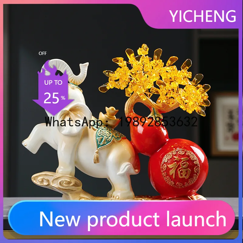 

Hys chinese gourd elephant ornament - home decor for living room, tv cabinet, money tree decoration, gift