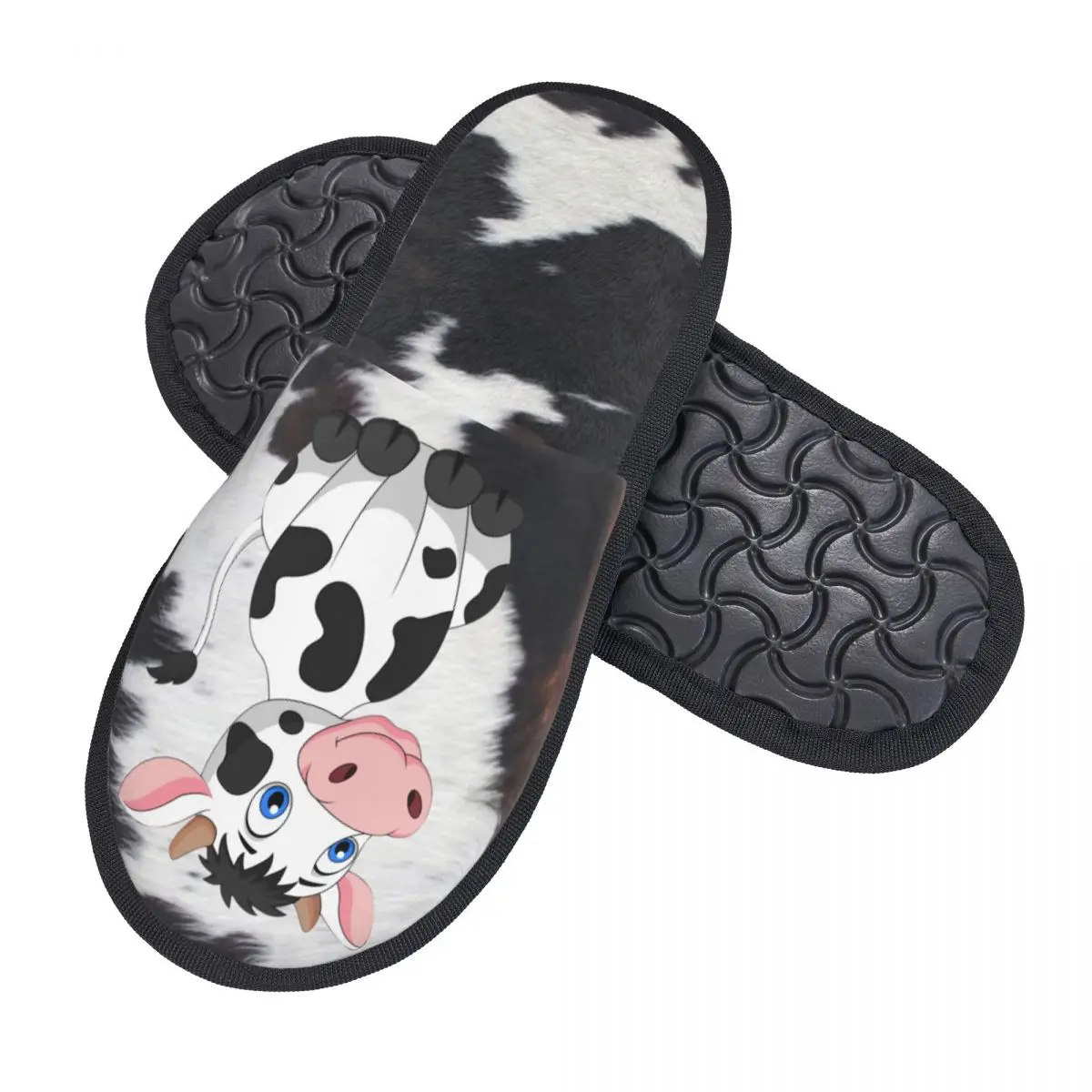 Custom Print Women Cute Cartoon Milk Cow House Slippers Soft Warm Memory Foam Fluffy Slipper Indoor Outdoor Shoes