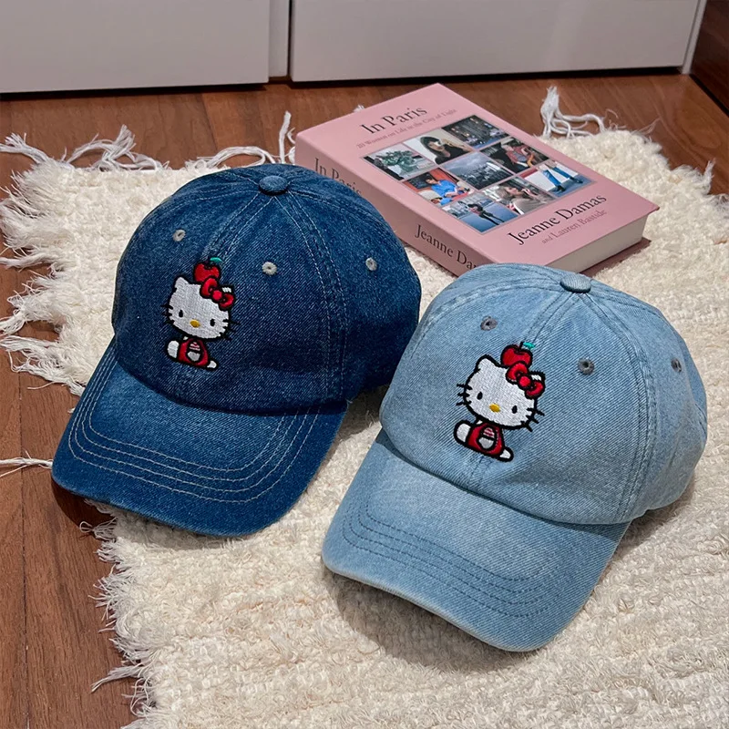 Summer Women's Denim Baseball Cap Sanrioed Hello Kitty Y2K New Cartoon Kawaii Embroidery Sun Hat Student Casual Hat Girls Gifts