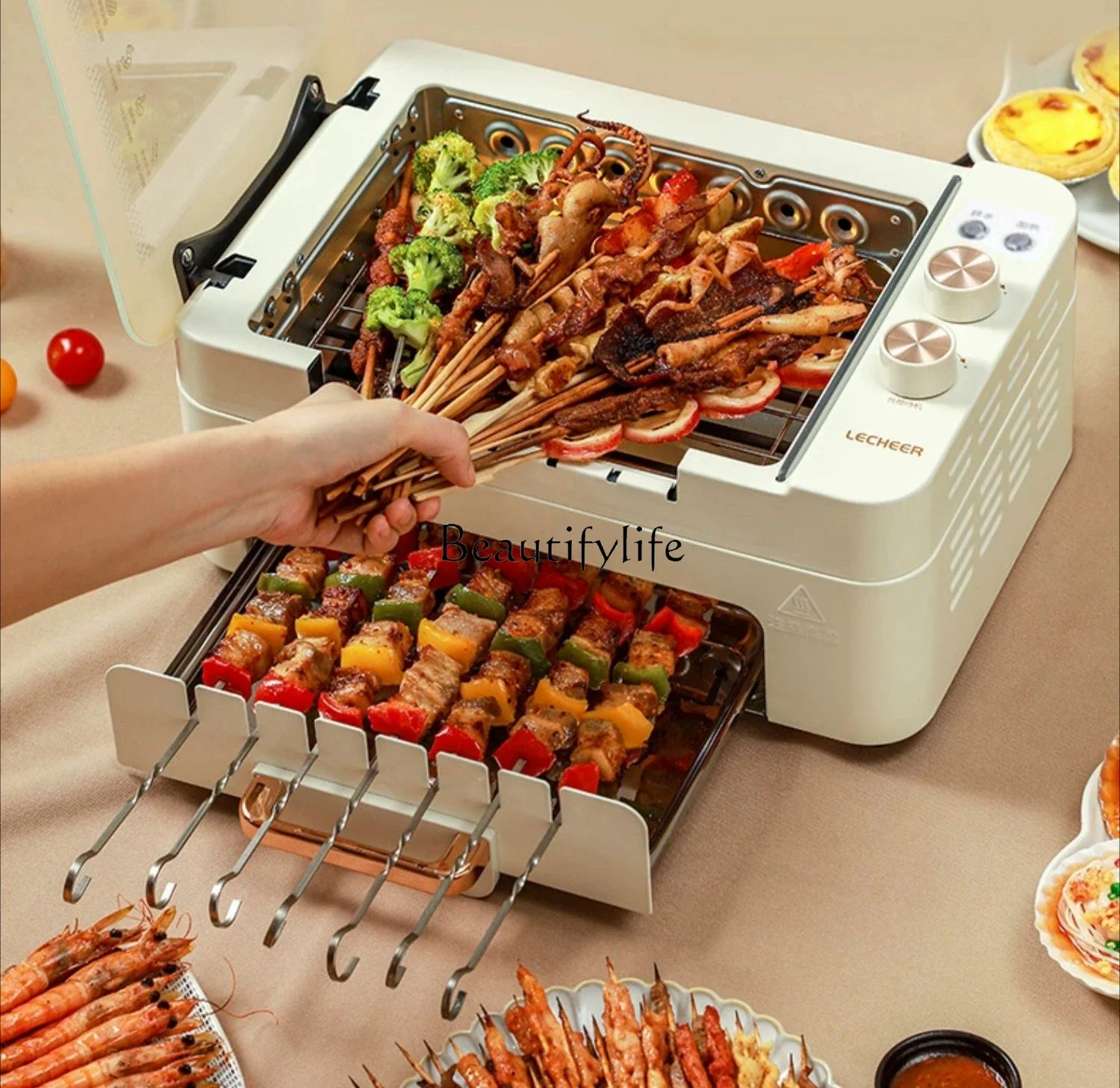 Fully automatic rotary barbecue machine Household smokeless barbecue grill integrated