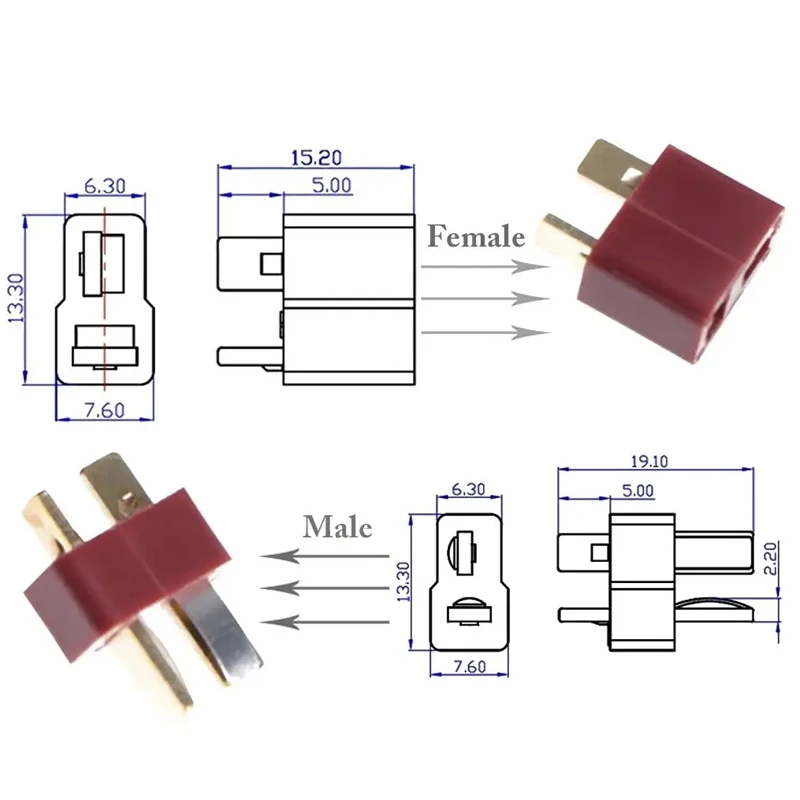 20Pcs  T Plug Male/Female Connectors - for RC Models Battery Connection Spare Parts
