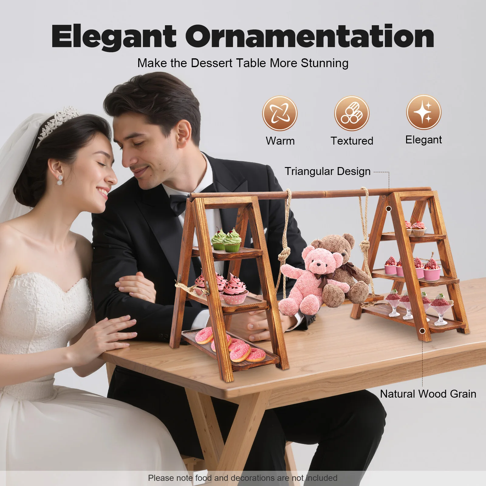 Wooden 3 Tier Cupcake Stand with Swing Serving Removable Tray Display Serving Ladder Foldable Stand with Serving Platter Tray Party Food Display Set - view 3