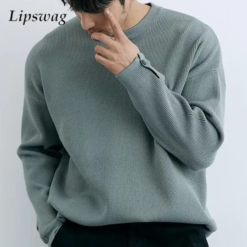 

Стильные однотонные тонкие базовые футболки мужские вязаные свитера с длинным рукавом и круглым вырезом осень-зима повседневные повседневные мужские вязаные пуловеры