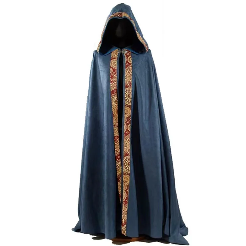 Medieval Halloween Cosplay Cloak Hooded Men Women Coat Vintage Gothic Cape Coat Long Trench Halloween Cos Costume Wizard Cloak