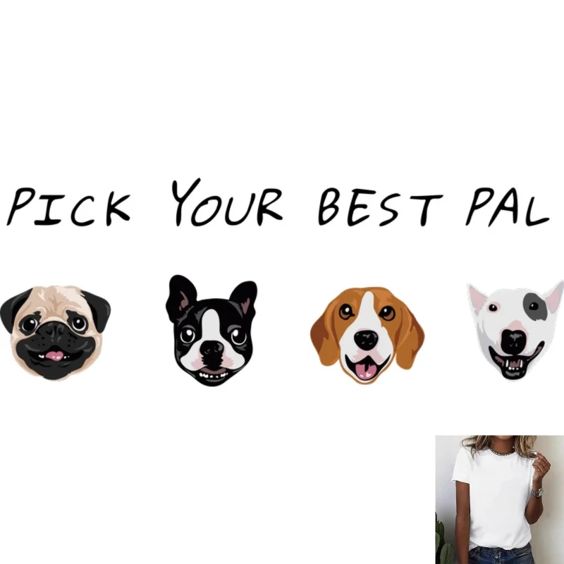 Cute Dog Head Heat Transfer White Ink Iron - on Patch, Versatile Casual Style, Suitable for T - Shirts/Canvas Bags and Other