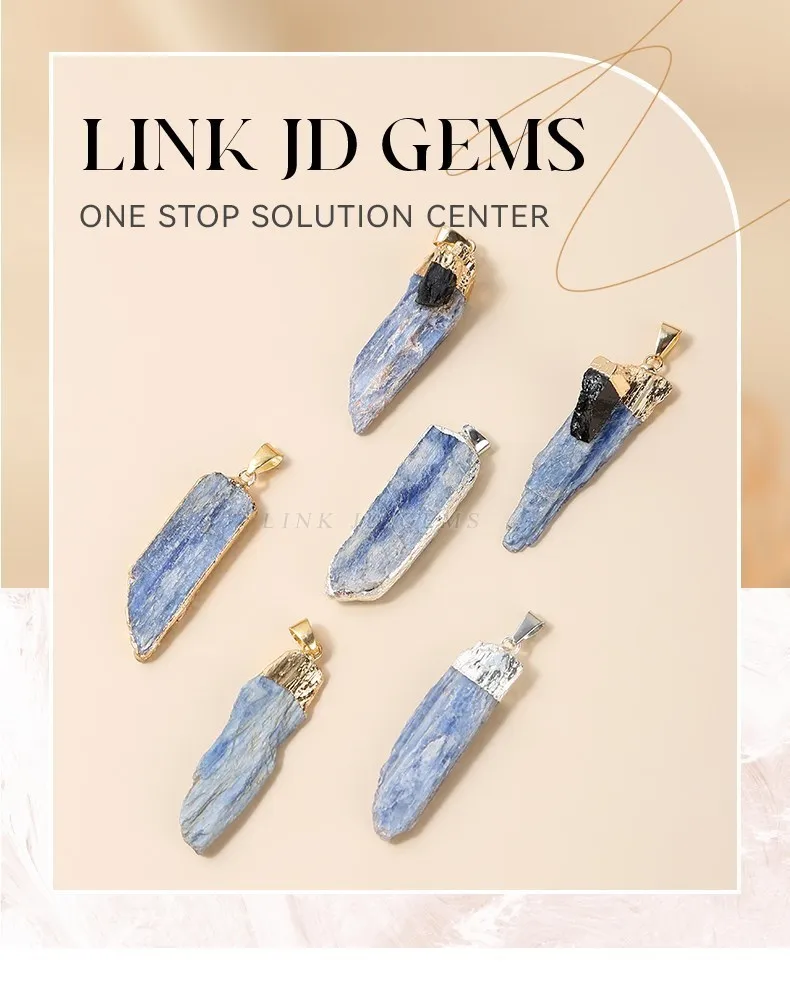 1 Pc Natürliche Raue Blaue Kyanit Stein Lange Anhänger Gold Silber Überzogen Raw Charms Für Schmuck Machen Halskette Zubehör Erkenntnisse – Detail 1
