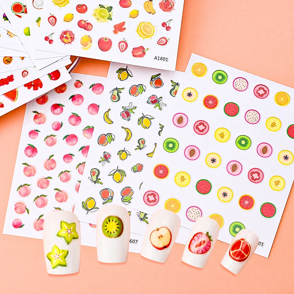 

9/12Pcs 3D Fruit Nail Art Stickers Decals Lemon Strawberry Watermelon Back-glue Slider Stickers for Nails Tips Foils Decoration