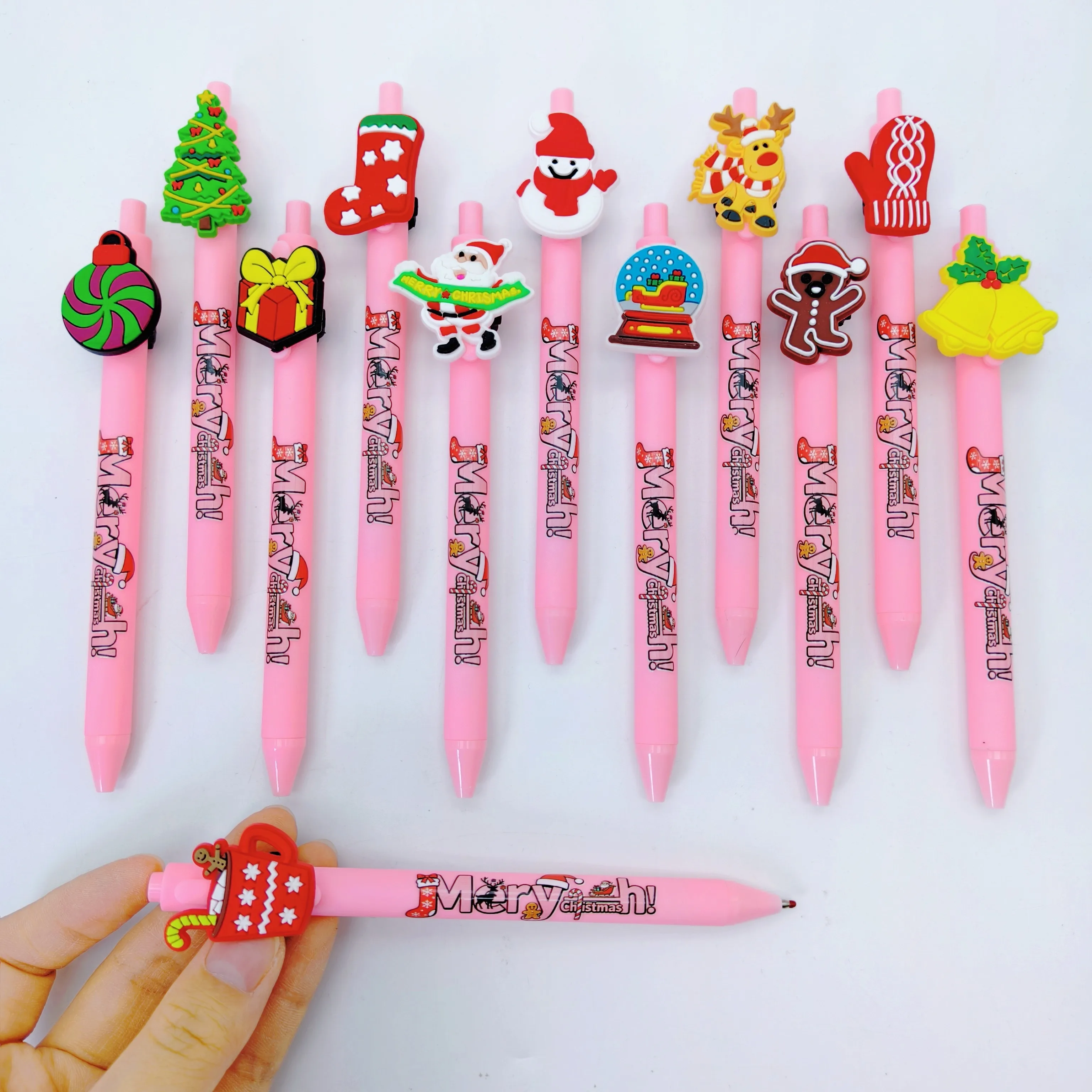 

6 шт./12 шт. розовая рождественская шариковая ручка, шариковая ручка в форме снеговика Санта-Клауса, ручка для письма для студентов