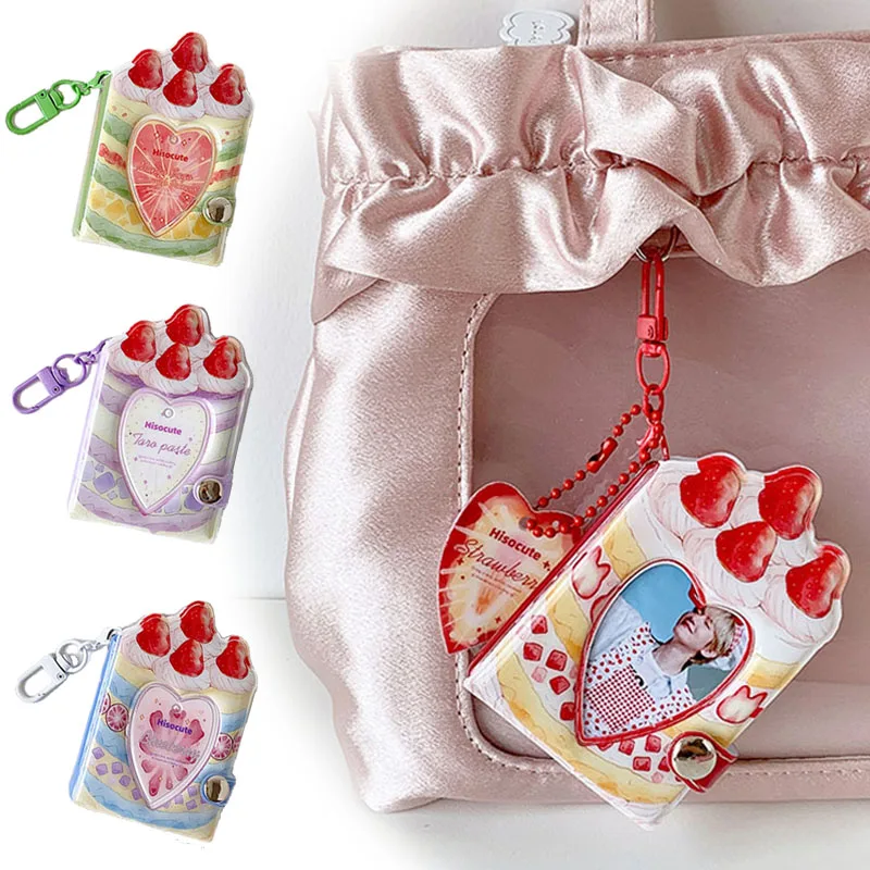 32 Slots Sweet Strawberry Cake Card Holder 2Inch Photo Album Portable Kpop Idol Card Collect Book Cute Bag Charm Stationery Gift