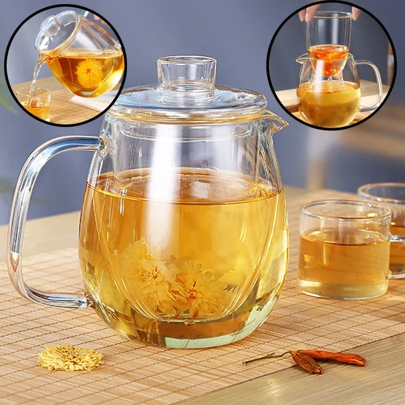 1200ml Glass Teapot with Removable Infuser Safe Tea Kettle Can Be Heated Flowering Tea Filter Blooming Loose Leaf Tea Maker Set