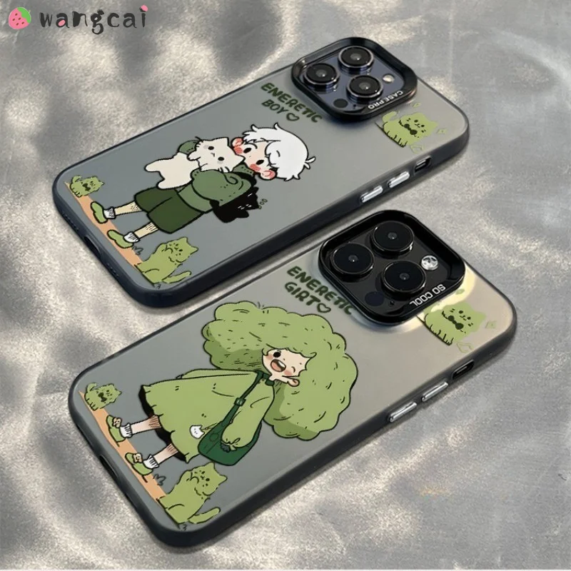 For Vivo X100 X90S X80 Pro Y17 Y3 Y15 Y12 Y11 Y51 iQOO 12 11 10 Pro Neo 9 Phone Cover Green Energy Cat Girl Boy Anti-fall Cases