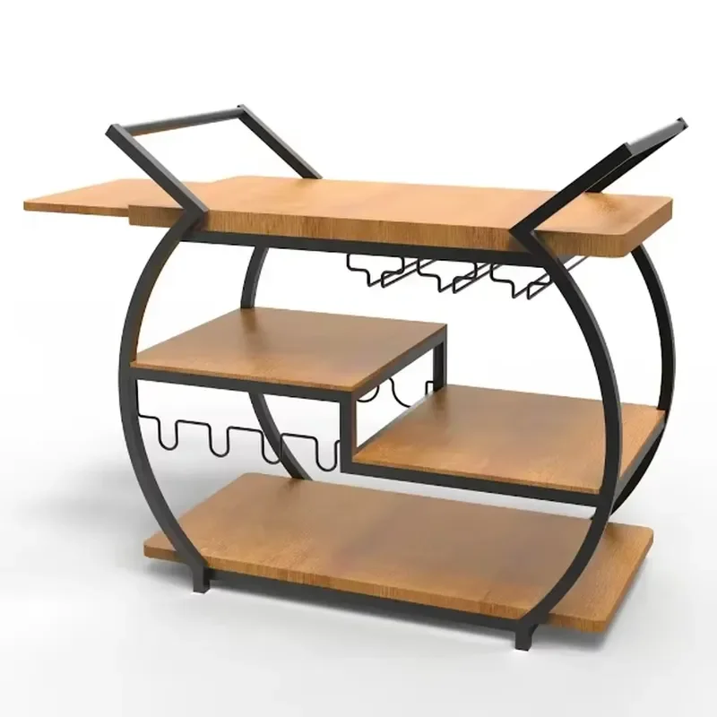 3 Tier Rustic Wood Bar Cart with Wine Rack and Glass Holder Mobile Beverage Serving Trolley with Wheels for Home Kitchen