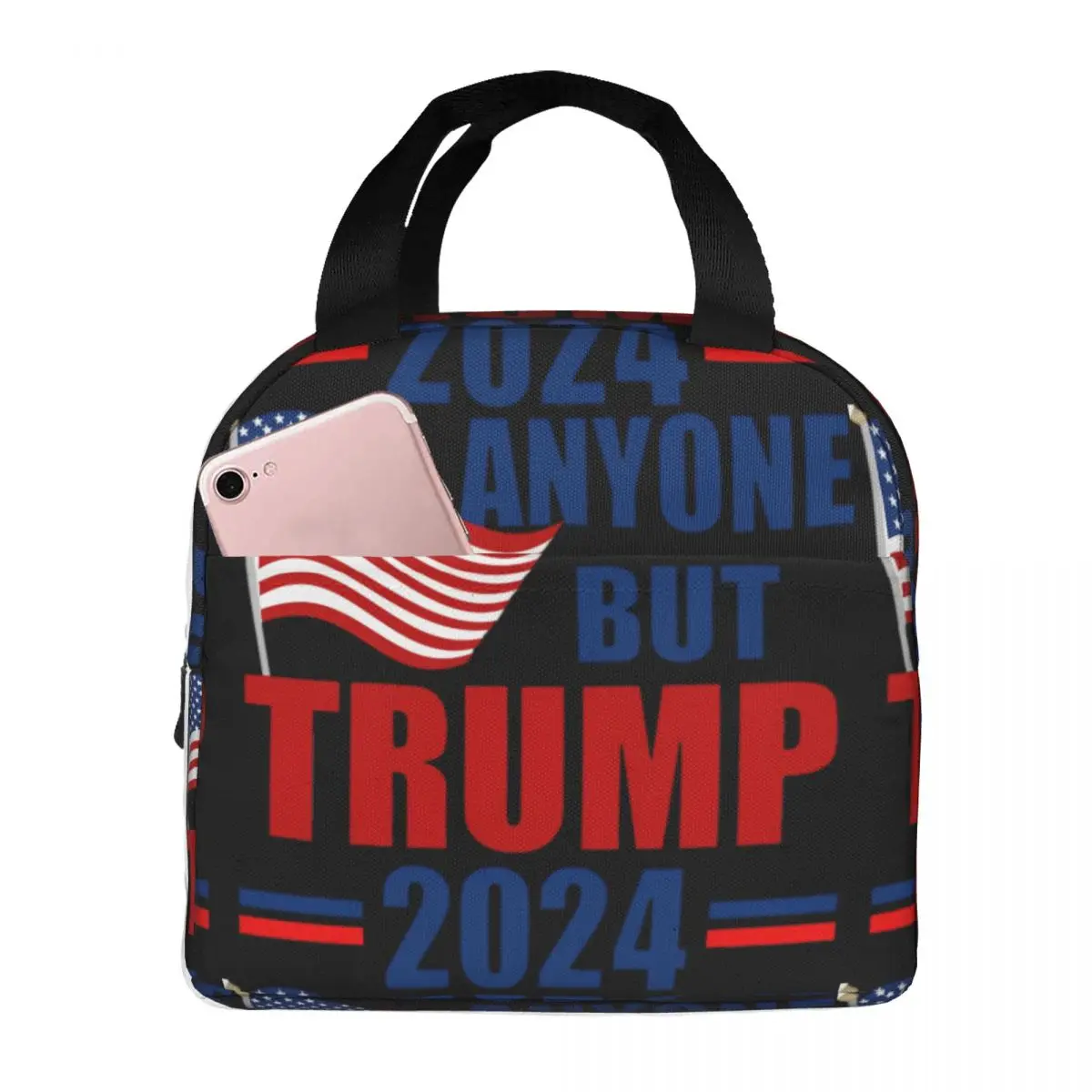 Office Workers Storage Bag Anyone But Trump 2024 Sticker Thermal Donald Trump Zipper ClosureLunch BagTravel