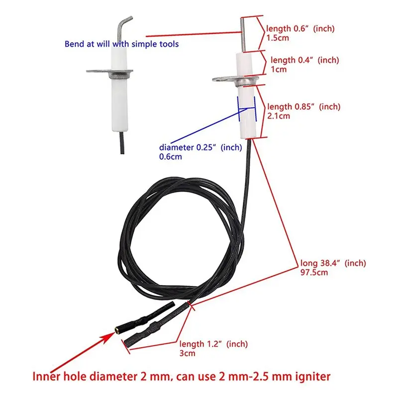 A50Q-10Pc 38Inch Ignitor Wire & Electrode Assembly,Ignition Electrode Can DIY Bending For Gas Plug Ignition