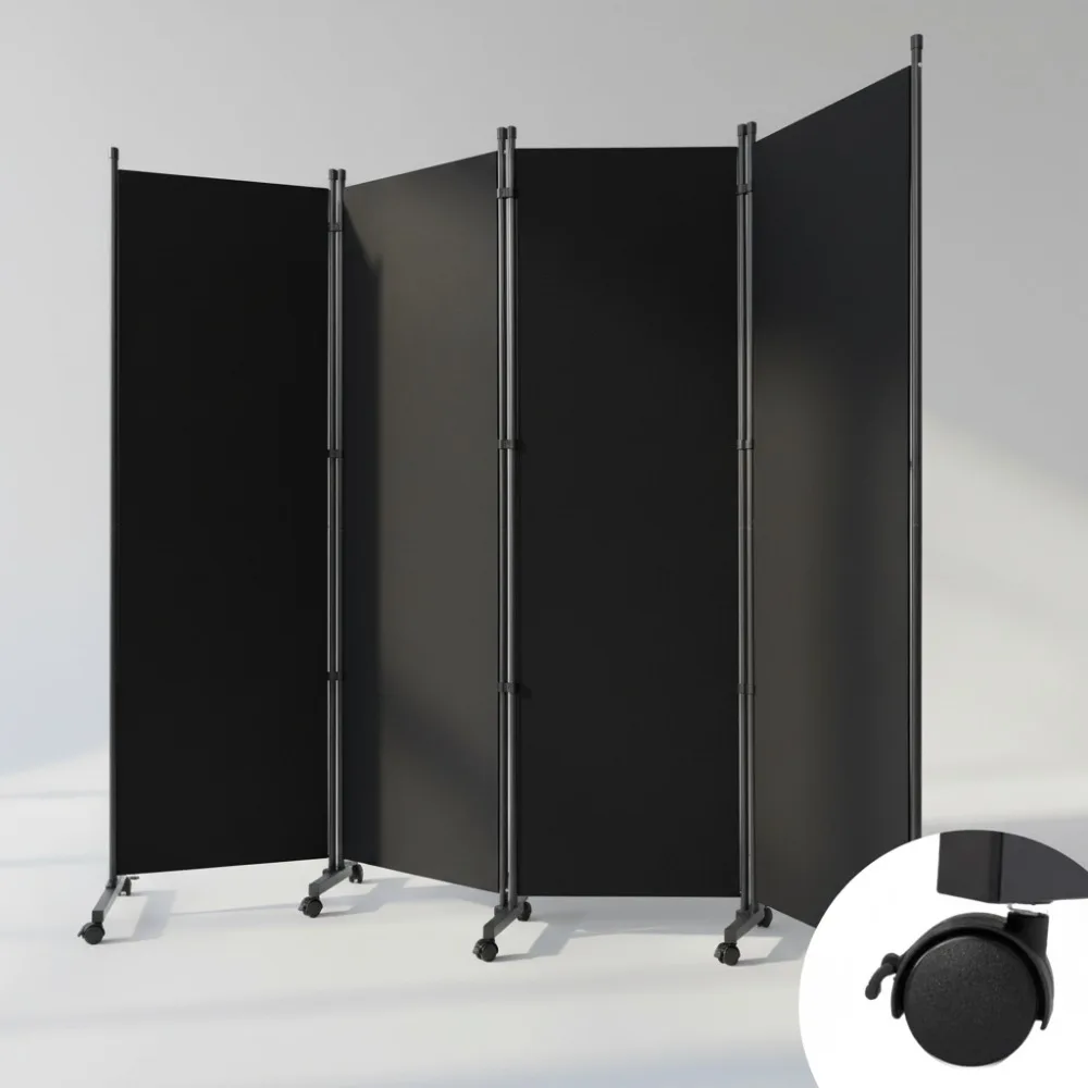 

4 Panel Room Divider with Wheels, 88 Inch Portable Privacy Screen, Metal Frame Freestanding Partition for Home Office