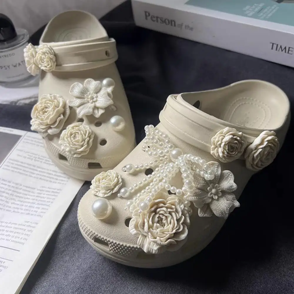1set Bowknot Shoe Decoration Shoe Lace Clips With Stylish Beaded Sneakers 17Pcs Detachable Pearls Flower Shoe Clips Decorative