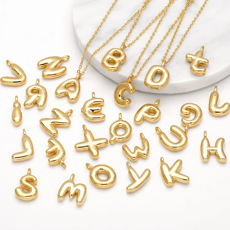 Cute Gold Plated Bubble Balloon Letter Pendant Necklace Chubby Initials Charm Necklaces Jewelry Accessories