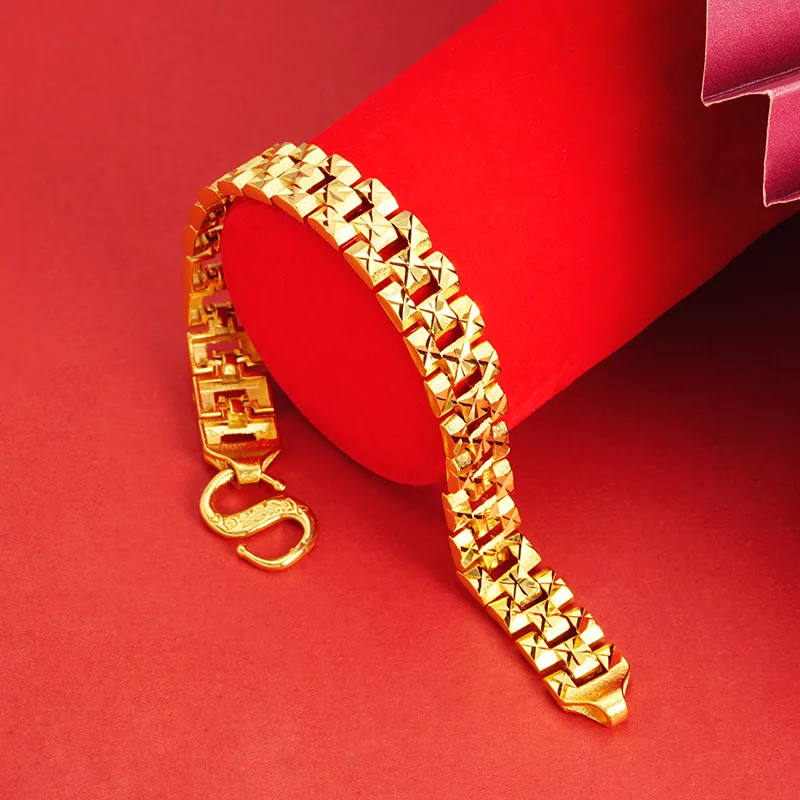 Pulsera de cadena de depósito (unisex), oro de 24 quilates, AU999 | Pergamino de la dinastía Tang con incrustaciones de alambre con eslabones dorados.