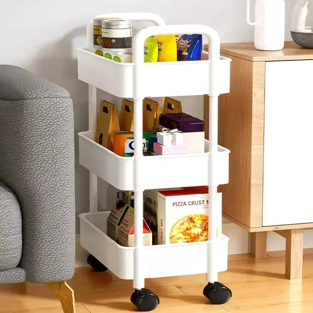 

3/4 Tier Mobile Storage Rack Trolley Organizer Household Multi-function Mobile Trolley with Wheels Plastic Kitchen Organizers