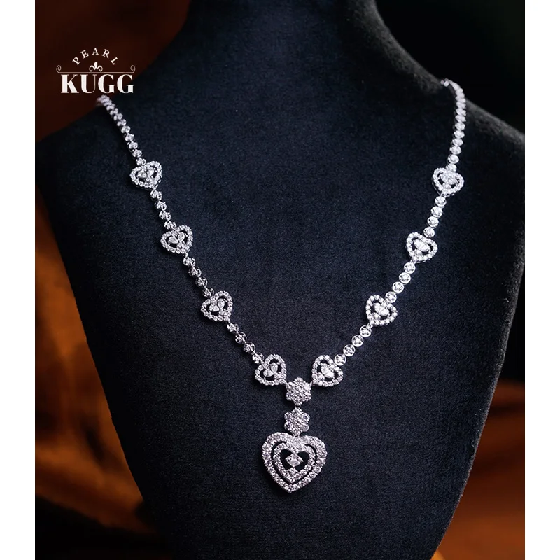 KUGG 100% 18K White Gold Necklace Luxury Heart Shape 5.30carat Real Natural Diamond Necklace for Women High Party Jewelry