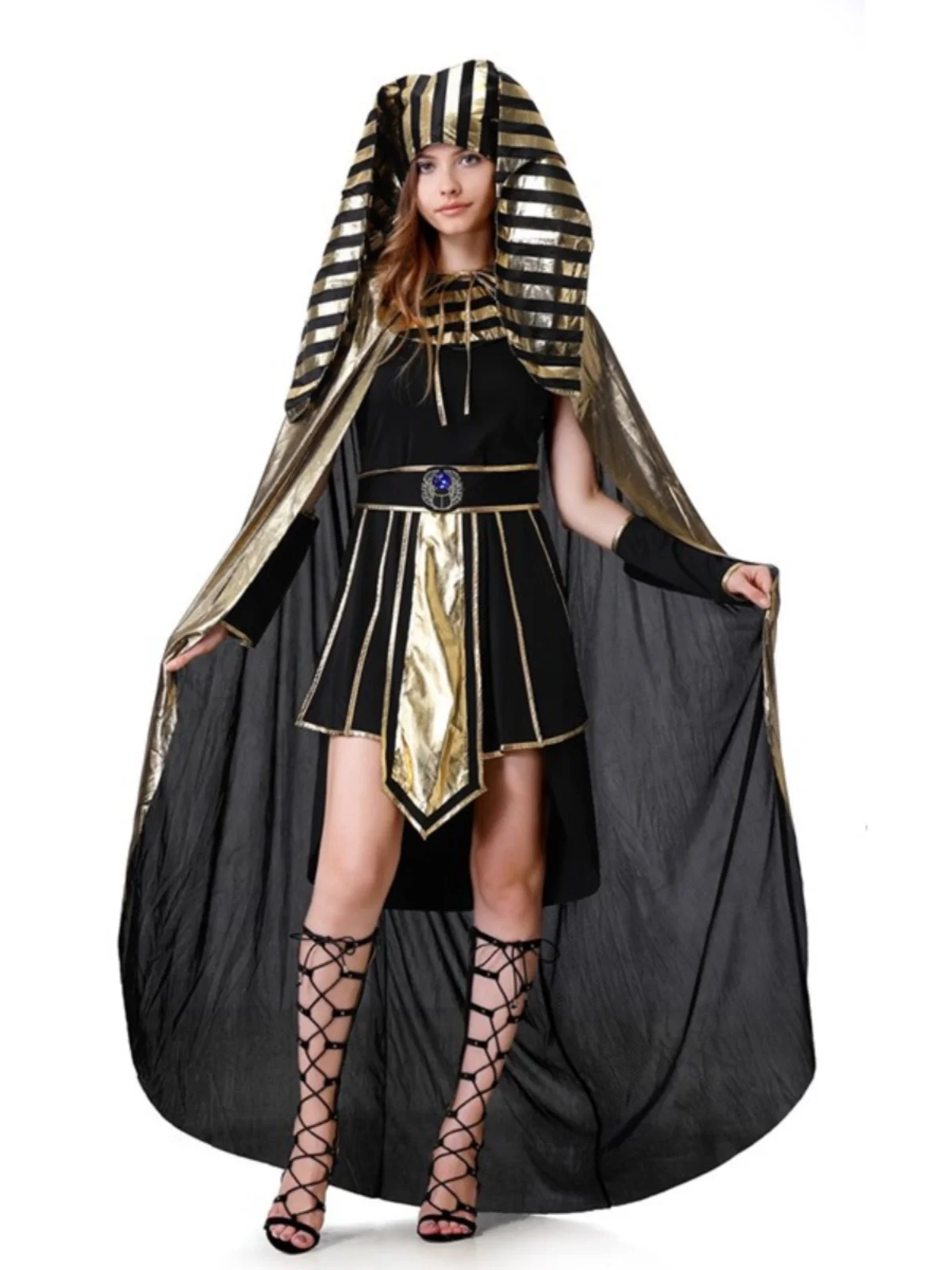 Disfraz de rey y reina del faraón de Halloween, vestido largo para pareja, traje de mujer de diosa egipcia antigua, fibra de poliéster
