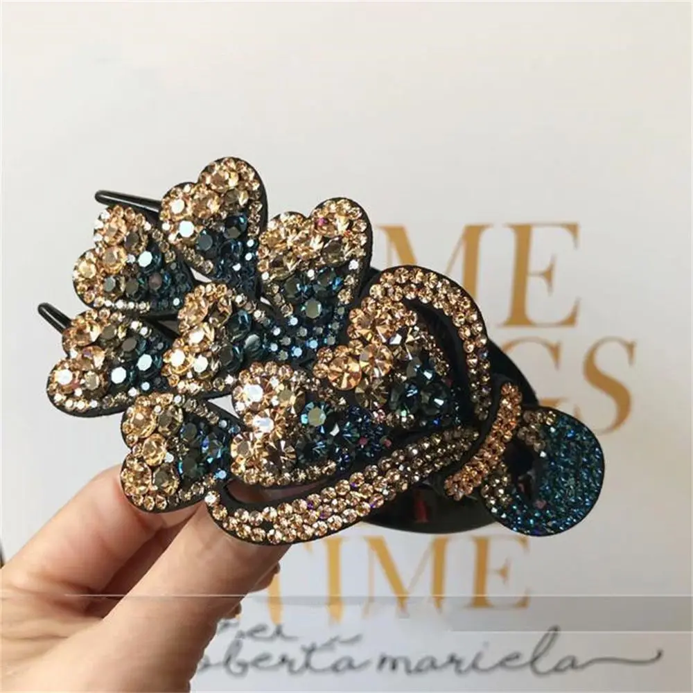 Moda strass fiore tornante donne grandi capelli artiglio rettangolo fermagli per capelli tornante fiori accessori per capelli strumenti per lo