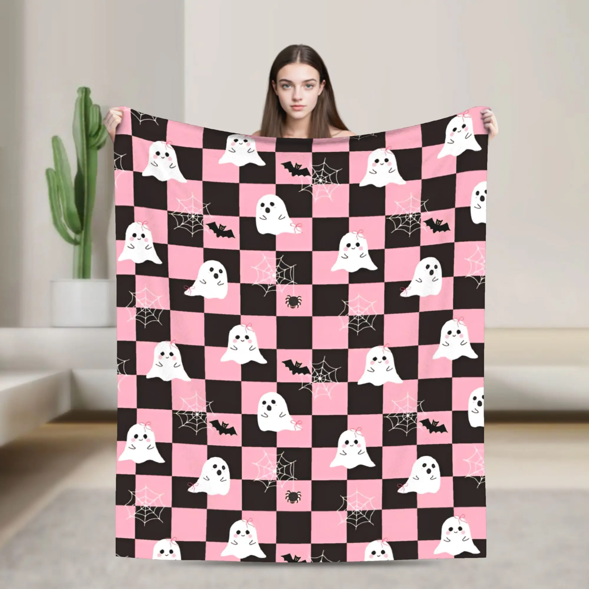 Blanket Flannel Summer Air Conditioning Pink Coquette Ghost Multi-function Thin Throw Blanket for Home Couch Rug Piece