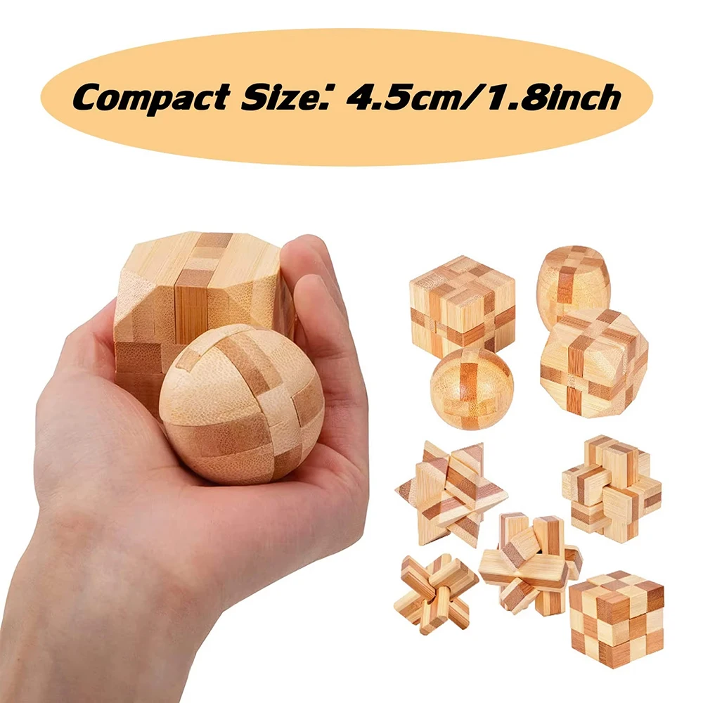 3D Wooden Cube Brain Teaser Puzzle IQ Challenge Puzzle Games Logic Smart Mind Puzzle Box Lock Toy Removing Assembling Luban Lock