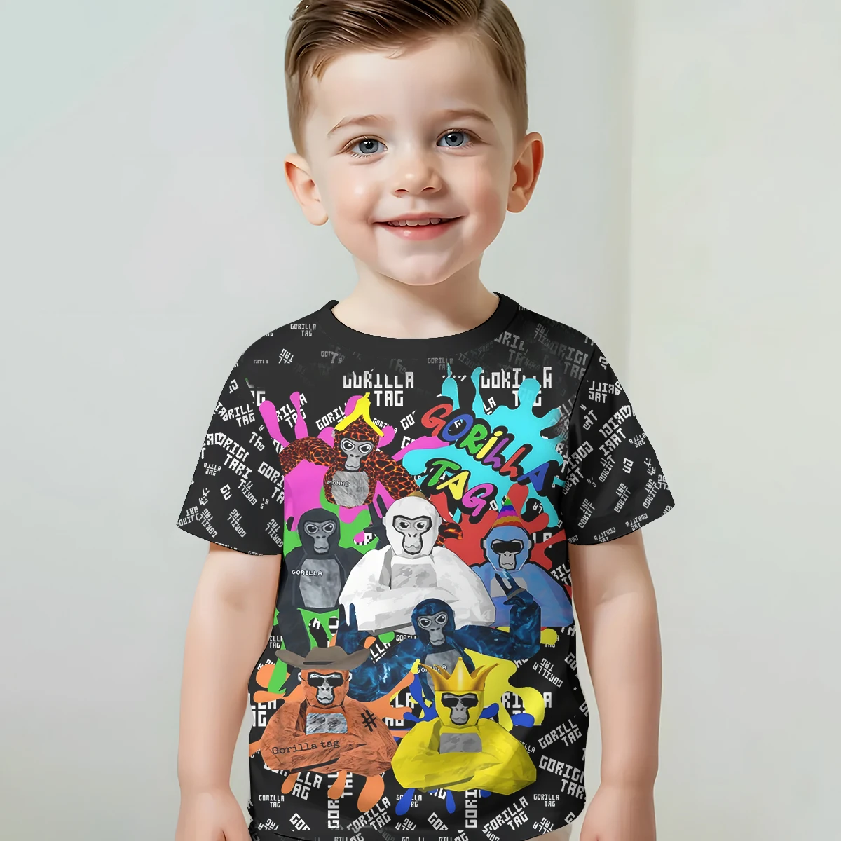 Print Baby Clothing 5 to 14 Years Male Outdoor Clothes for Cartoon Novelty Cool Gorilla Tag Children Boy Girl Child T-Shirt Top