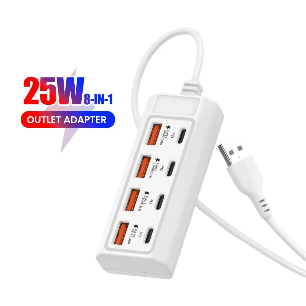 

Адаптер розетки 8 в 1, 4 USB, 4 типа c, розетка для быстрой зарядки, USB-удлинитель, адаптер розетки 25 Вт