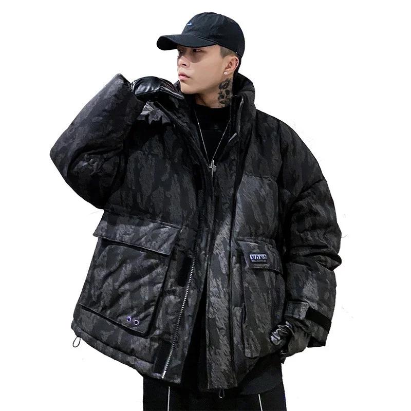 

Fashion Stand Collar Down Jacket Mens 2023 New Winter Coat Printed White Duck Overcoat Loose Puffer Man