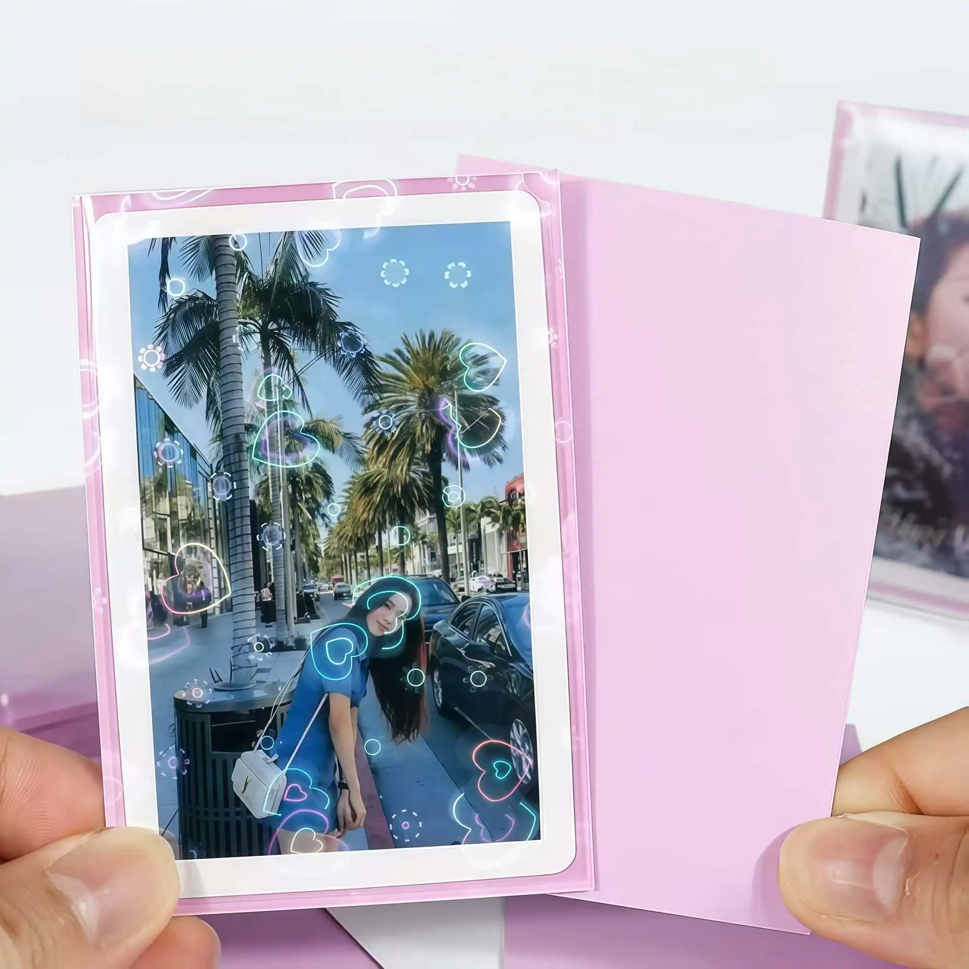 50PCS Laser Heart Card Sleeves For Pokemon Photo Trading Sports Cards Protector Tarot Shield Board Magical Holder Cover 61*91mm