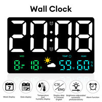 Large Digital Wall Clock Temperature Humidity Date Automatic Dimming Weather Clock 12/24H LED Multi-Function Color Alarm Clock