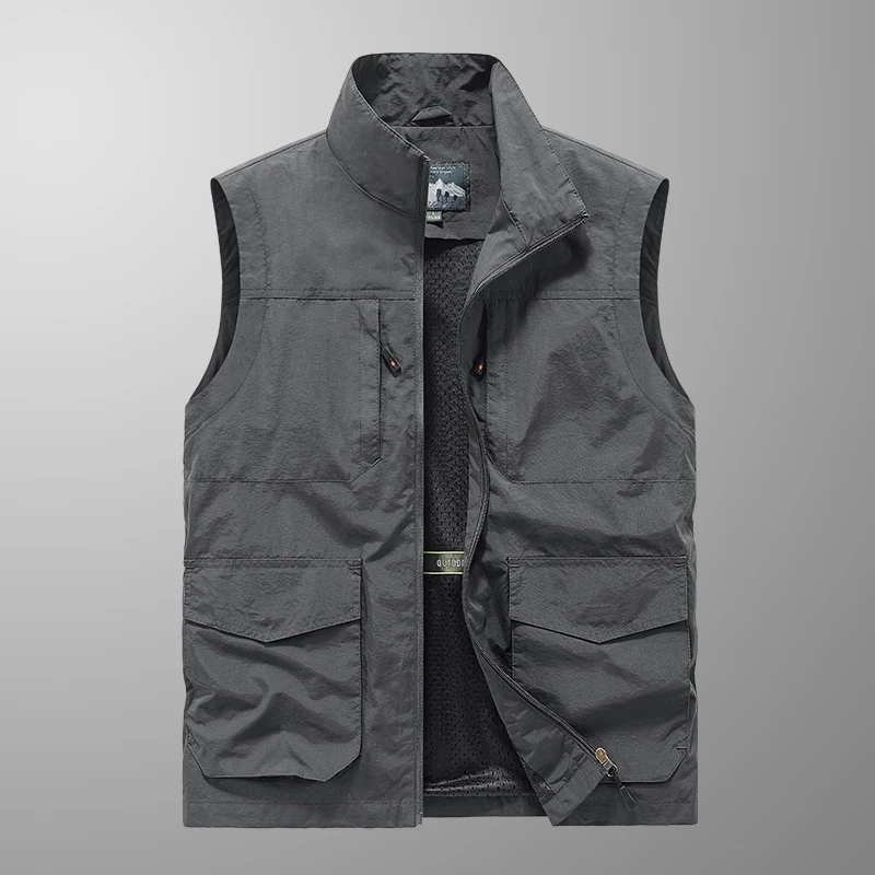 Summer Men Outdoor Cargo Breathable Sleeveless Vest Men Fishing Sport Multi-Pocket Vest Coat Man Casual Work Hike Vest Waistcoat