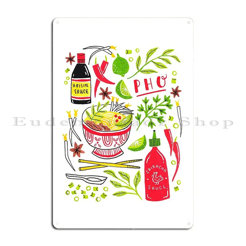 Vietnamese Pho Soup Sriracha Metal Sign Rusty Printed Club Cinema Club Tin Sign Poster