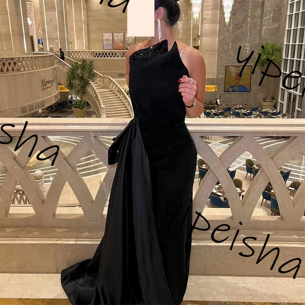 YIpeisha 2024 Fashion Prom Dresses Black Strapless Celebrity Draped Satin Occasion Luxury Evening Gown birthday dress