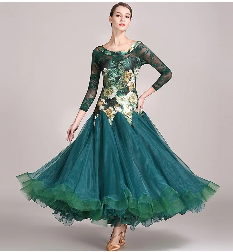 

Standard Ballroom Dresses Women High Quality Lase Sleeve Waltz Dancing Skirt Lady's Tango Ballroom Competition Dance Dress