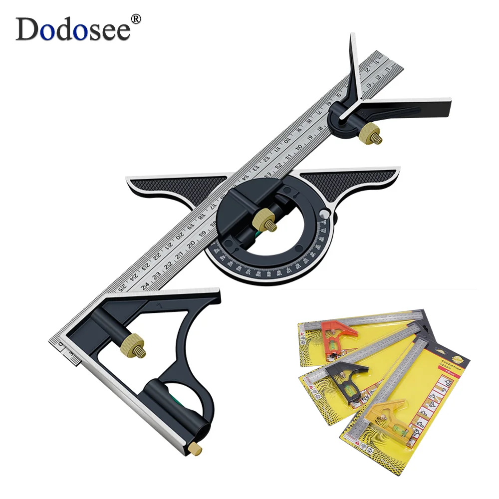Dodosee 3-in-1 60cm Adjustable Woodworking Measuring Ruler Stainless Steel Multi Combination Square Angle Gauge Protractor Tools
