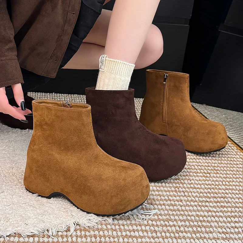 

Retro Big Head Boots 2025 Woman New Fashion Platform Women's Winter Boots Lightweight Artificial Suede Botines Para Mujeres