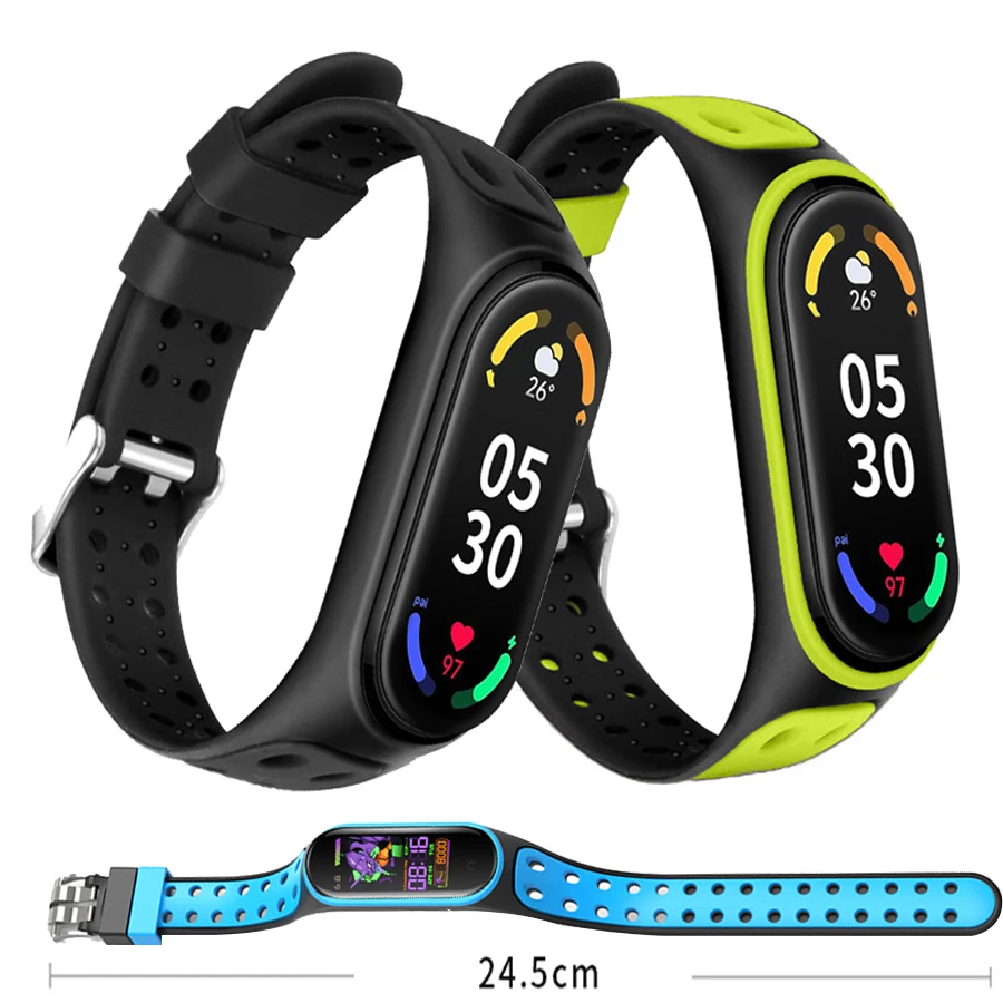 Mi Band 7 6 5 4 3 tali jam tangan cerdas, gelang silikon olahraga pengganti gelang Correa gesper ganda untuk gelang mi band 3 4 5