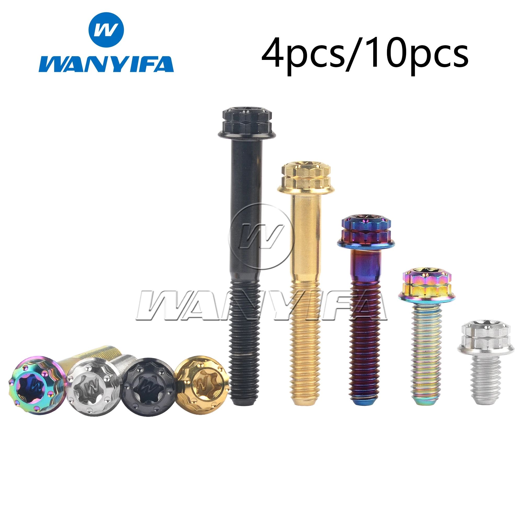 Wanyifa Titanium Bolt M6x10/15/20/25/30/35/40/45/50mm Torx T30 Flange 12 Points Head Screw for Bike Motorcycle 4/10pcs