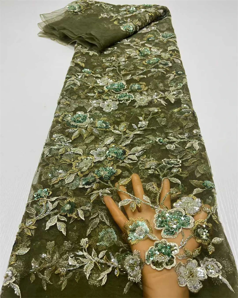 Luxurious African Groom Sequins Lace Fabric High Quality 2025 French Embroidery Beaded For Nigerian Wedding Party Dress