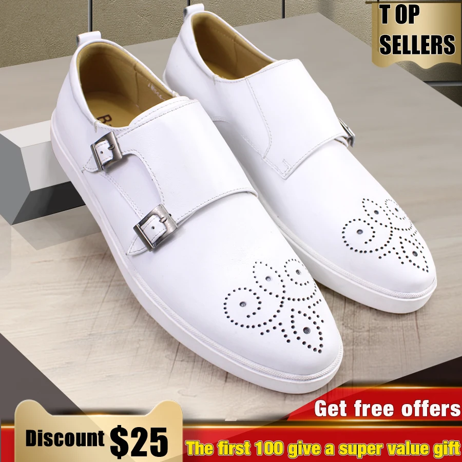 

Men's Leather Shoes Casual Shoes Premium Classic White Brogue Handmade Leather Shoes Men's Fashion Dating Flat Party Shoes