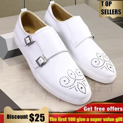 Men's Leather Shoes Casual Shoes Premium Classic White Brogue Handmade Leather Shoes Men's Fashion Dating Flat Party Shoes