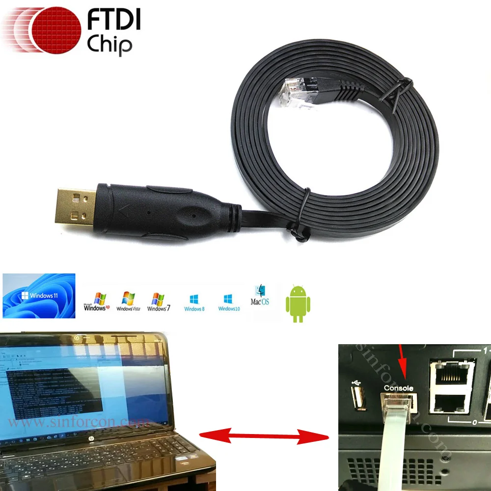 

6ft FTDI USB RS232 to RJ45 Console Cable for Juniper Huawei 3com Cisco H3C Routers Switches Network Configuration 72-3383-01