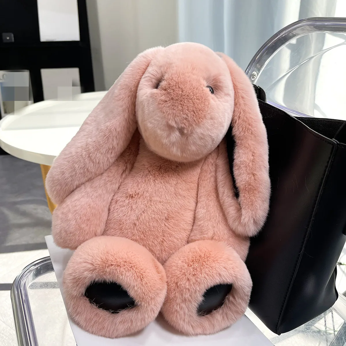 Long Ear Bunny  Real Rex Rabbit Fur Doll Children Toy Soft Warm Oversized Stuffed Luxury Girl Birthday Gifts