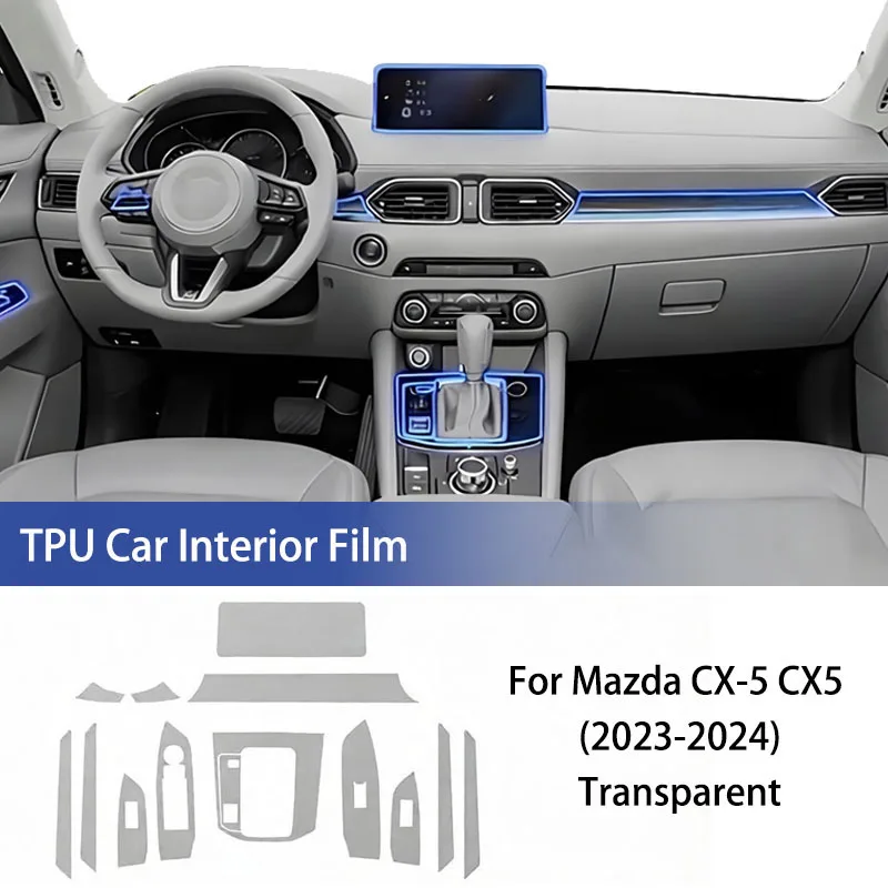 Film de protection intérieur de voiture en TPU pour Mazda CX-5 CX5 2017-2024, autocollants transparents anti-rayures pour tableau de bord et navigation, accessoires