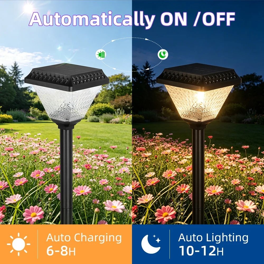 Outdoor Led Solar Lights Timed Solar Pillar Lights IP65 LED Garden Column Light Dimming RGB Post Light Remote Control Solar Lamp