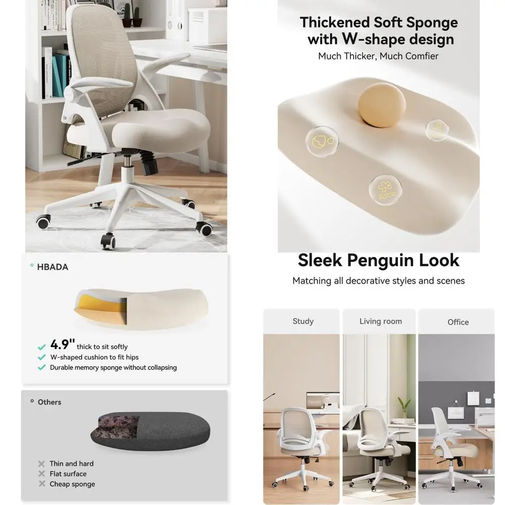 

Ergonomic Saddle Seat Office Chair with Flip-Up Armrests and Mesh Backrest for Comfort and Support