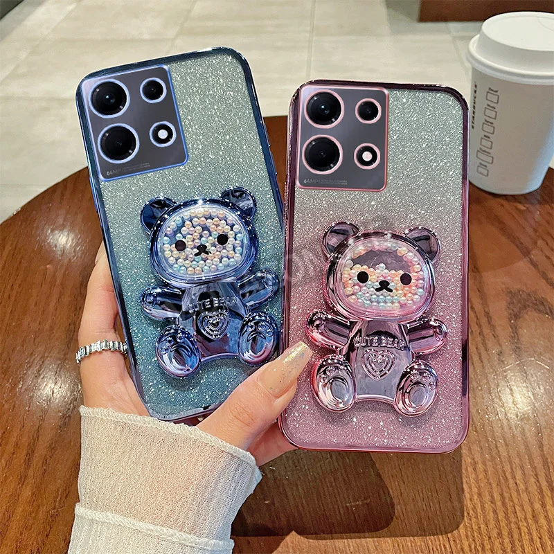 For Infinix Note 30 VIP Case Soft Silicone Bling Shockproof Electroplated TPU Cell Phone Casing For X6710 Back Cover Bear Stand